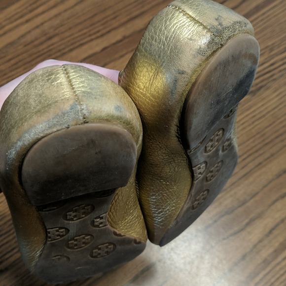 Tory Burch Gold Metallic Leather Flats 7 - Picture 10 of 14